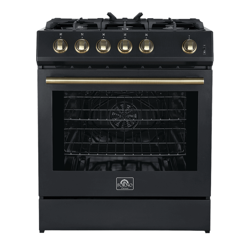 Forno Leonardo Espresso 30″ Gas Range, 5 cu.ft. Convection Oven, 5 Sealed Burners 39 500 BTU & Wok Ring Black FFSGS111630BLK Picture 1