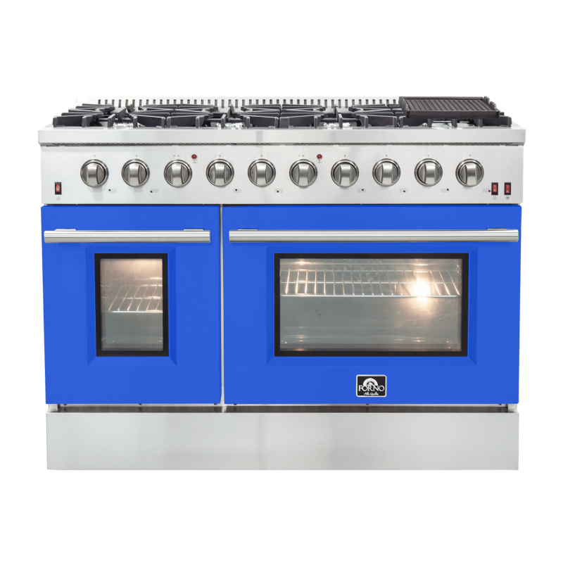Forno Galiano 48-inch Gas Range , 8 Burners, 107,000 BTU, Griddle, 6.58 cu.ft. Double Ovens Blue FFSGS624448BLU Picture 1